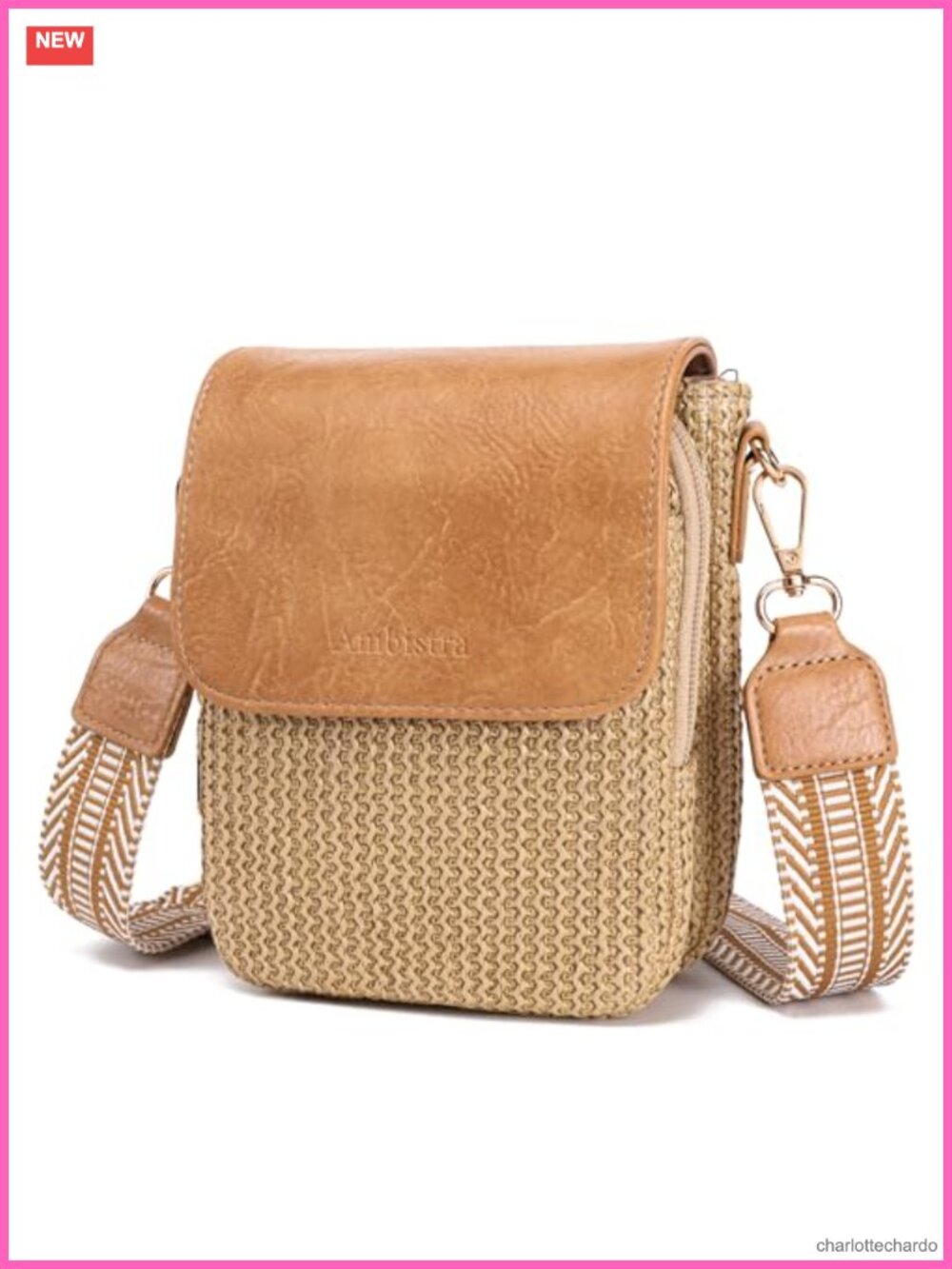 Faux Straw Crossbody Bag for Women RFID Woven Travel Purse